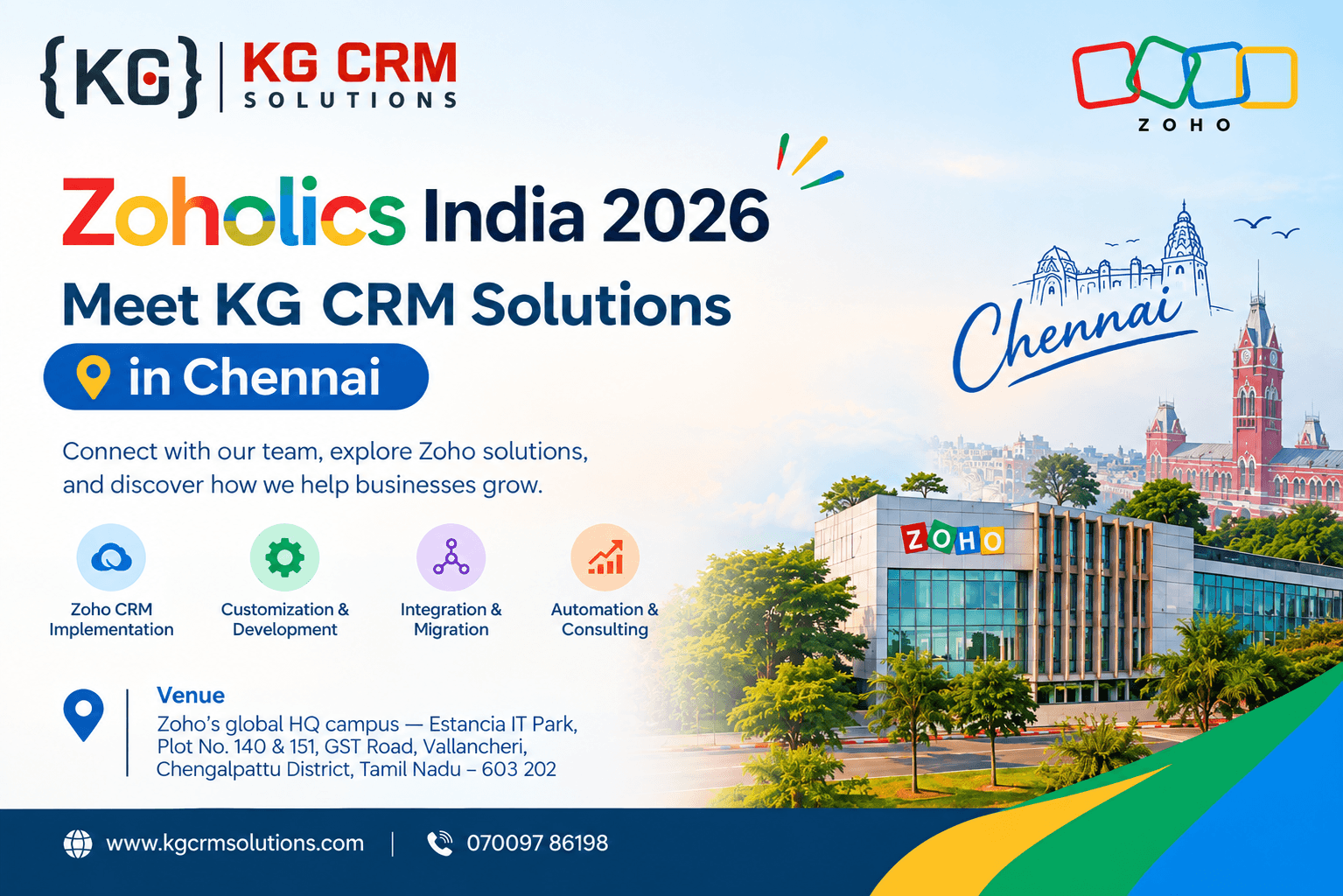 Zoholics India 2026: Meet KG CRM Solutions in Chennai